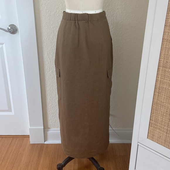 Magaschoni Women’s 100% Linen Cargo Midi Skirt Size 4 Urban Safari Inspired - Picture 6 of 9